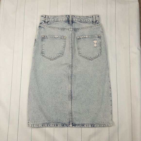 Allsaints Mabel Distressed Denim Skirt UK 4 Stonewashed Split Front Hem Festival - Picture 13 of 15